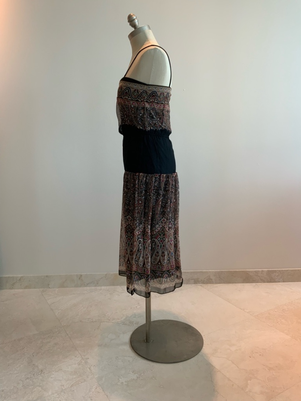 Vtg Boho Black Paisley Print Strap Spaghetti Midi Dress Sz S - Picture 2 of 5
